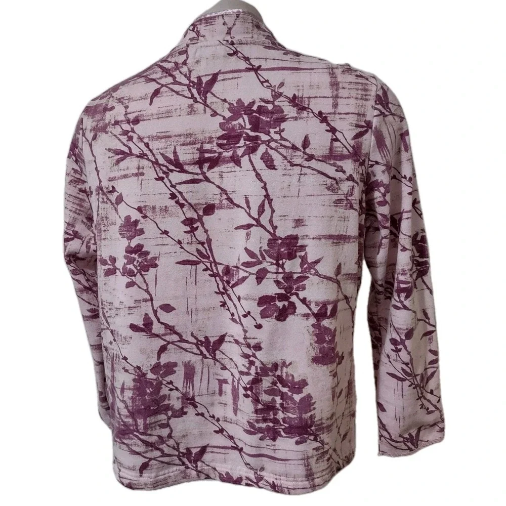 Sag Harbor‎ Floral Sweat Jacket Women's Size X- Large Long Sleeve  Full Zip Pink